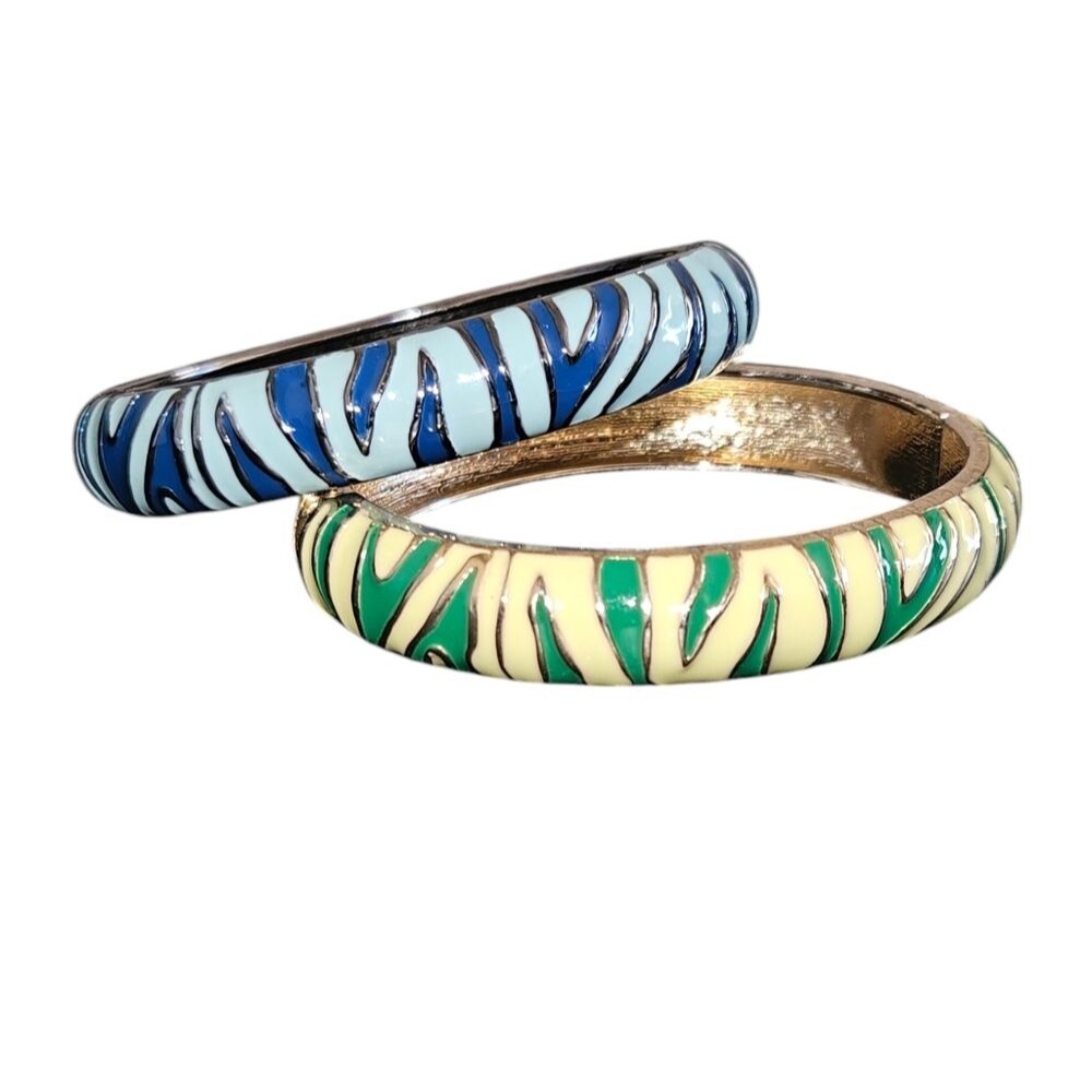 Blue & Green 2 pc. Zebra Print Metal Hinge Bracelets
